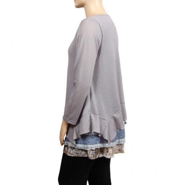 Pull grande taille - tunique volantée asymétrique Claude Gérard gris (côté)