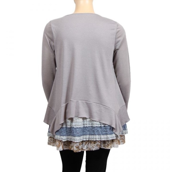 Pull grande taille - tunique volantée asymétrique Claude Gérard gris (dos)