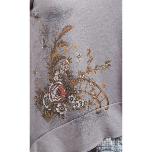 Pull grande taille - tunique volantée asymétrique Claude Gérard gris (détail)