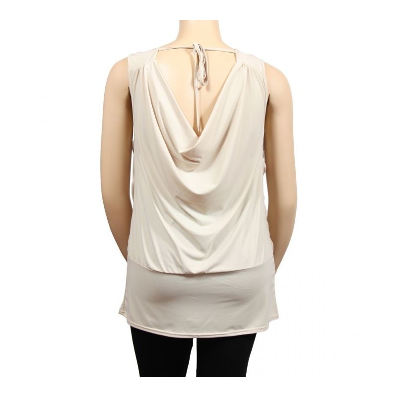 robe-tunique grande taille - top long col bénitier original écru (dos)
