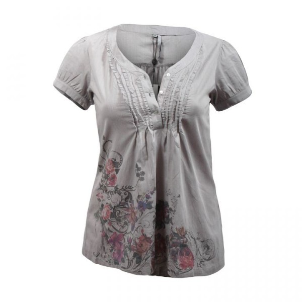 Blouse grande taille - Chemisier effet froissé manches ballon Claude Gérard coloris gris (face)