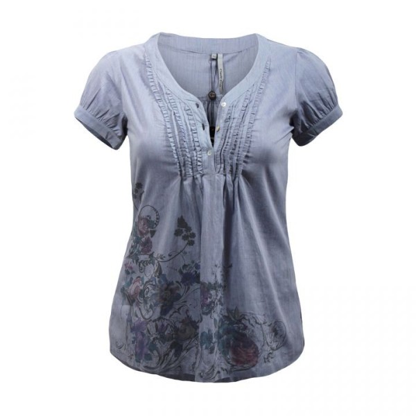 Blouse grande taille - Chemisier effet froissé manches ballon Claude Gérard coloris lavande (face)