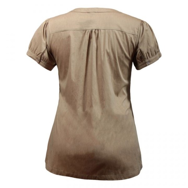 Blouse grande taille - Chemisier manches ballon Claude Gérard coloris camel (dos)