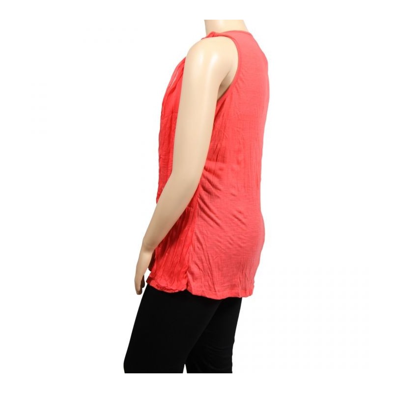 tunique grande taille - tunique 2 en 1 effet froissé H3 corail corail (côté)