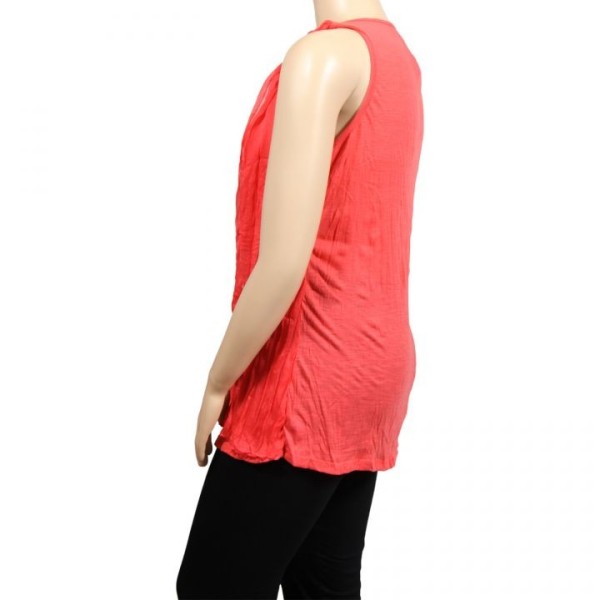 tunique grande taille - tunique 2 en 1 effet froissé H3 corail corail (côté)
