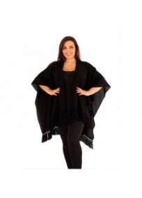 gilet veste grande taille - cape poncho "drew" Lili London noire (face)