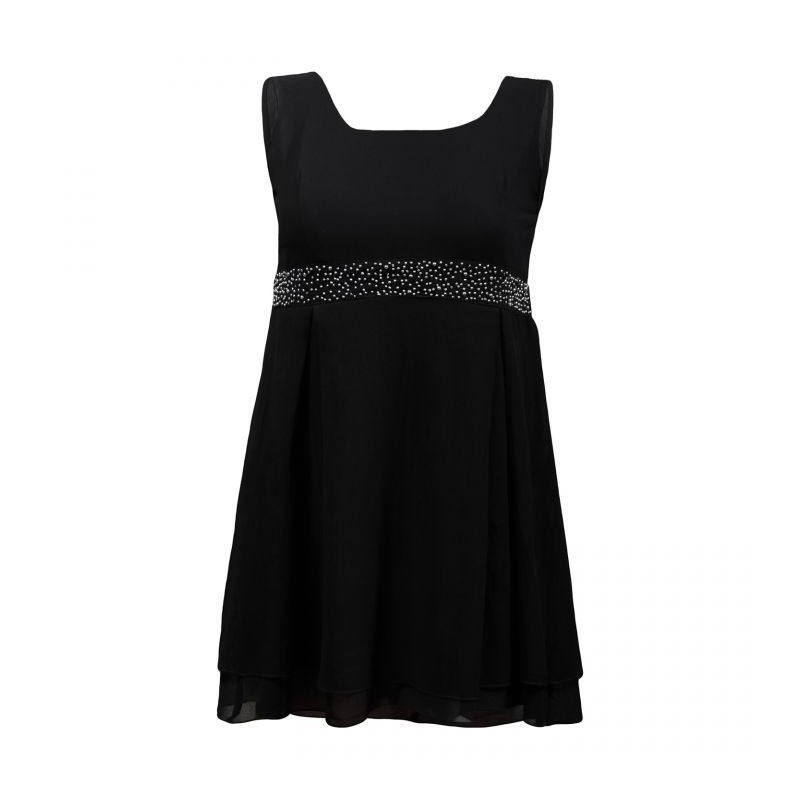 robe grande taille - petite robe noire de soirée perles à la taille Praslin (face)