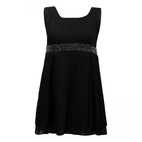 robe grande taille - petite robe noire de soirée perles à la taille Praslin (face)
