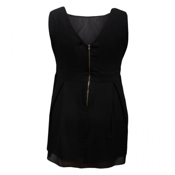 robe grande taille - petite robe noire de soirée perles à la taille Praslin (dos)