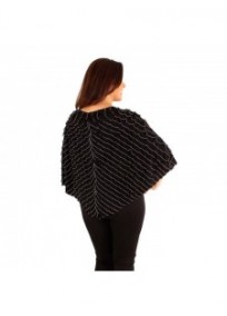 Poncho asymétrique Govina Lili London noir et crème (porté côté)