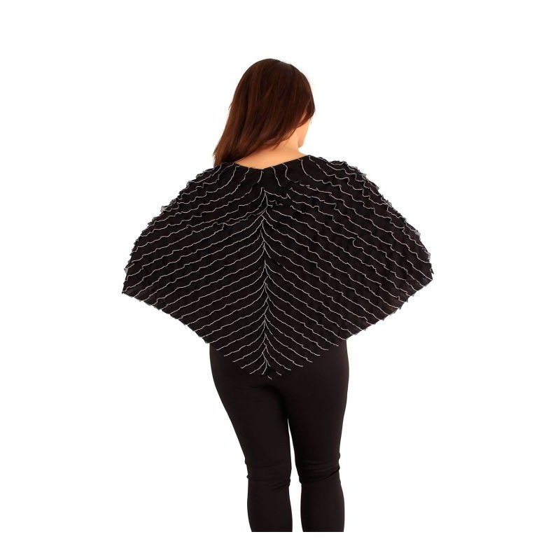 Poncho asymétrique Govina Lili London noir et crème (porté dos)