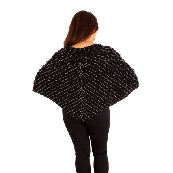 Poncho asymétrique Govina Lili London noir et crème (porté dos)