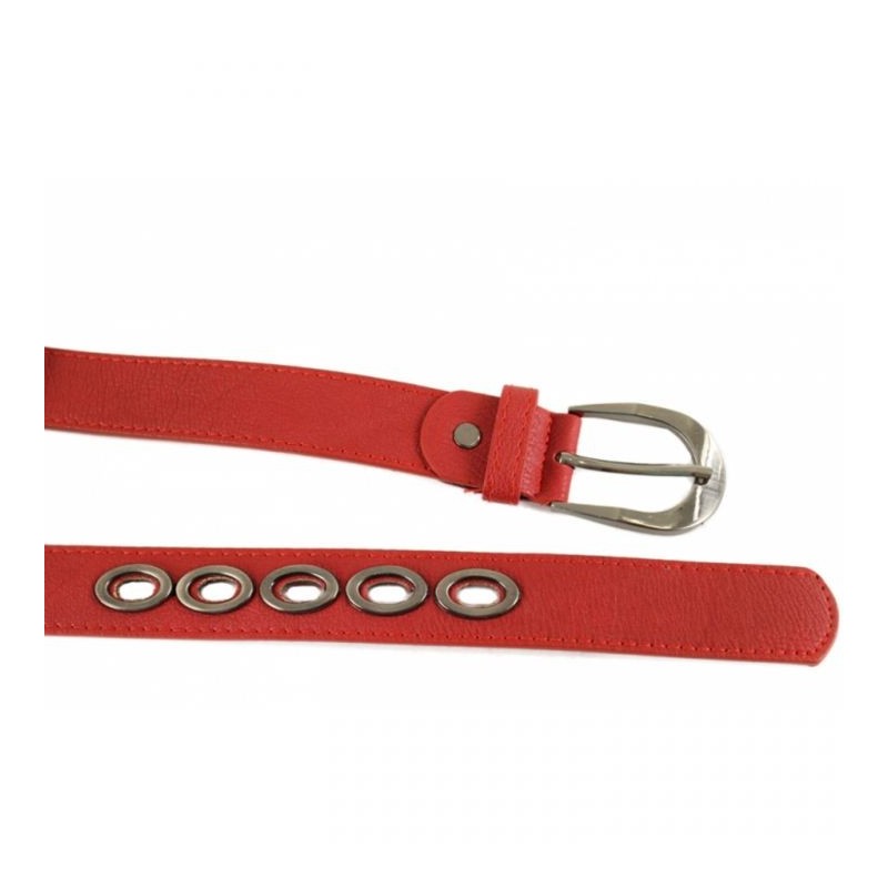 ceinture grande taille - ceinture "bulles" avec anneaux métalliques coloris rouge (détail)