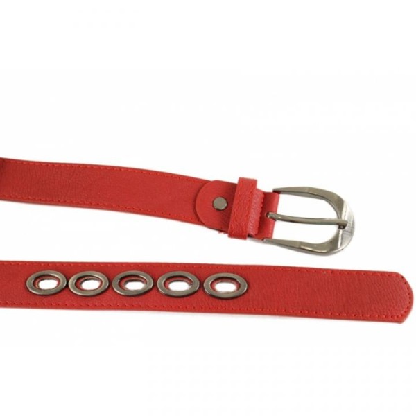 ceinture grande taille - ceinture "bulles" avec anneaux métalliques coloris rouge (détail)