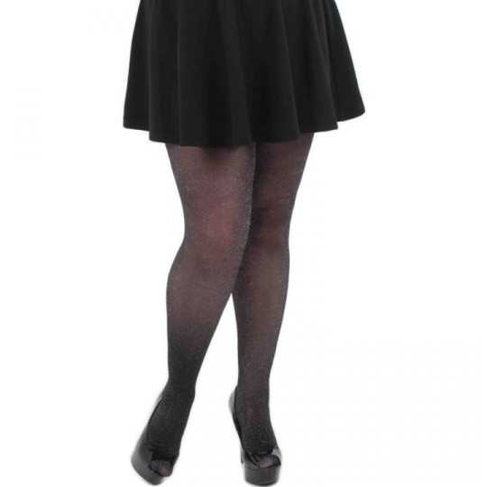 collant fantaisie grande taille - collant noir à paillettes argentées