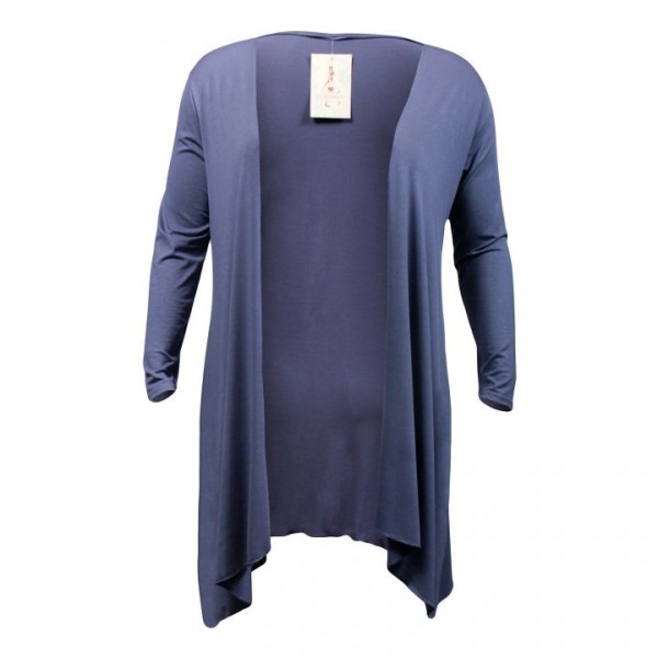 gilet grande taille - long gilet pans asymétriques bleu jeans Danny (face)