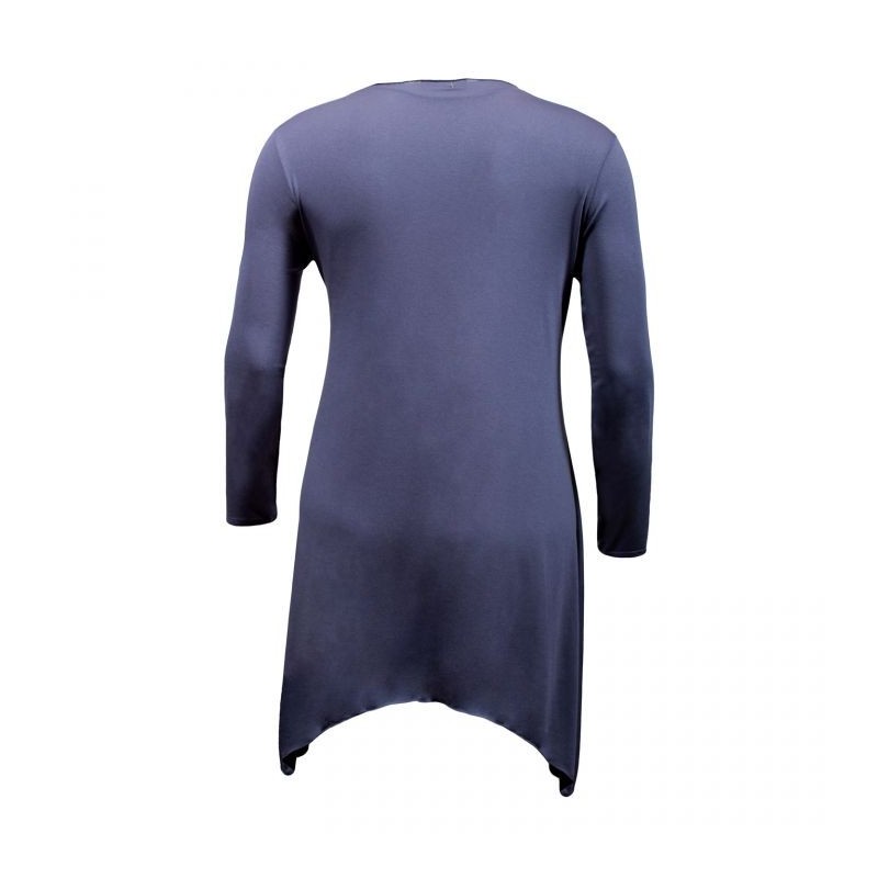 gilet grande taille - long gilet pans asymétriques bleu jeans Danny (dos)
