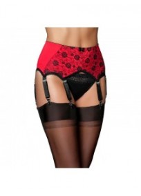 lingerie grande taille -porte-jarretelles sexy rouge et noir dentelle 6 attaches à enfiler (face)