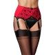 lingerie grande taille -porte-jarretelles sexy rouge et noir dentelle 6 attaches à enfiler (face)