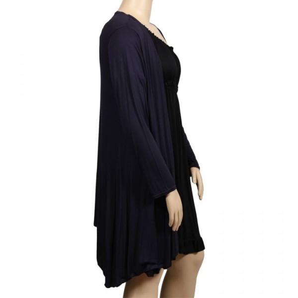 gilet grande taille - long gilet pans asymétriques bleu marine (côté)