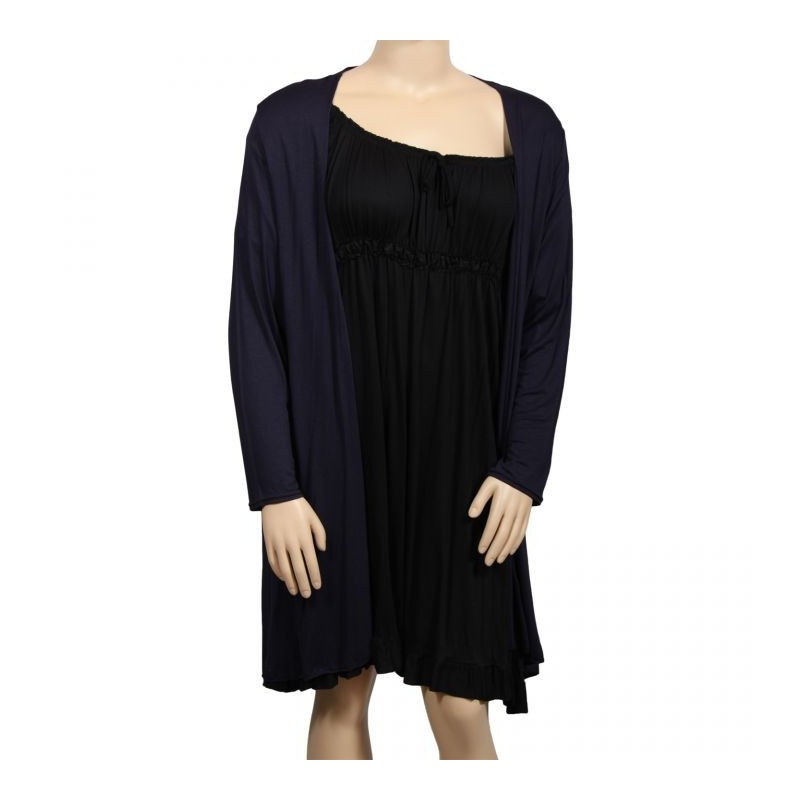 gilet grande taille - long gilet pans asymétriques bleu marine (face)