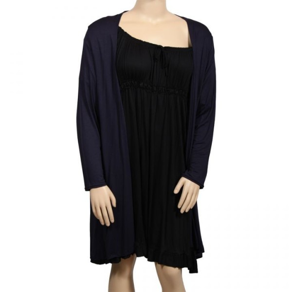 gilet grande taille - long gilet pans asymétriques bleu marine (face)