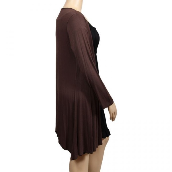 gilet grande taille - long gilet pans asymétriques marron (côté)