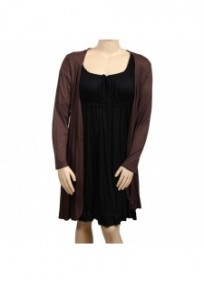 gilet grande taille - long gilet pans asymétriques marron (face)