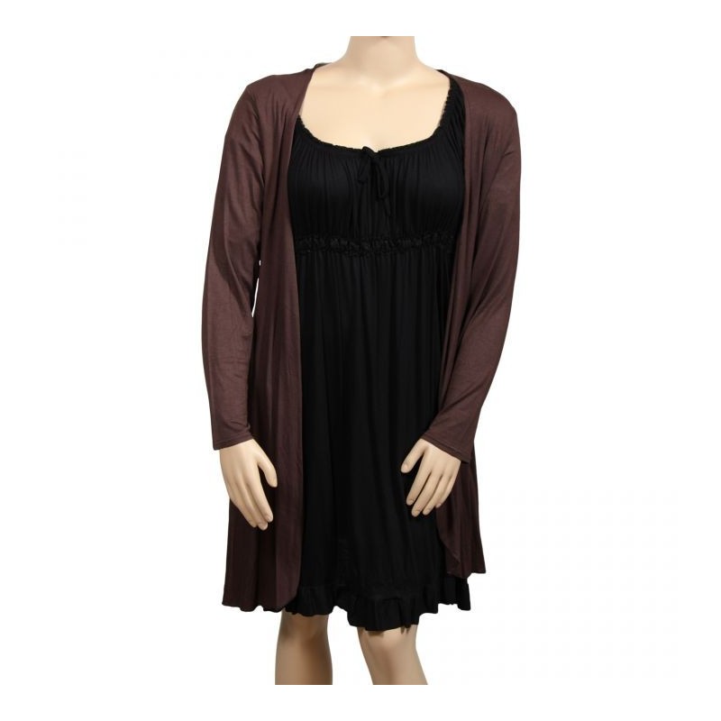 gilet grande taille - long gilet pans asymétriques marron (face)