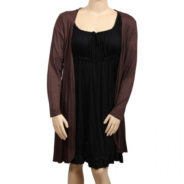 gilet grande taille - long gilet pans asymétriques marron (face)
