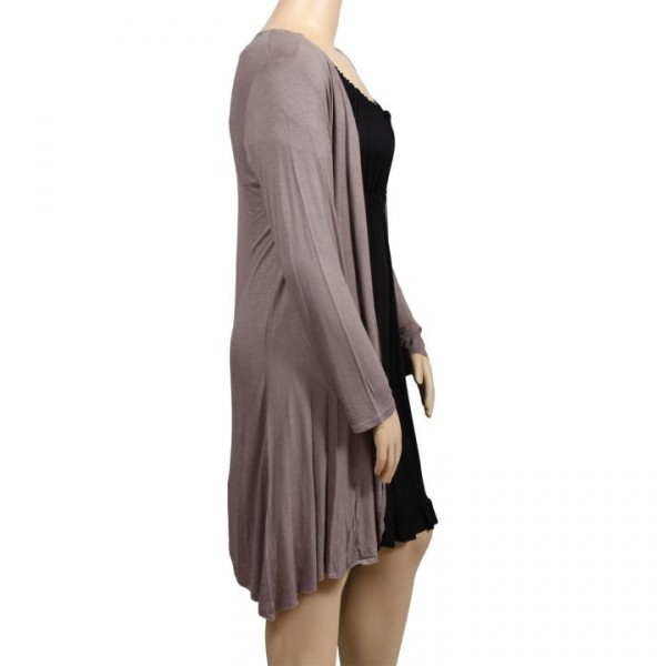 gilet grande taille - long gilet pans asymétriques taupe (côté)