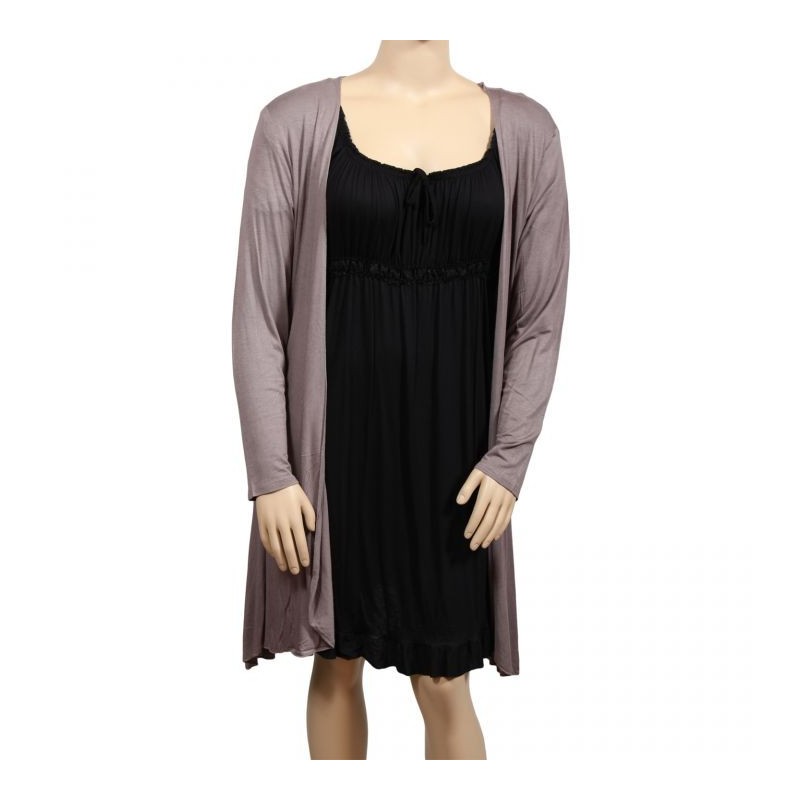 gilet grande taille - long gilet pans asymétriques taupe (face)
