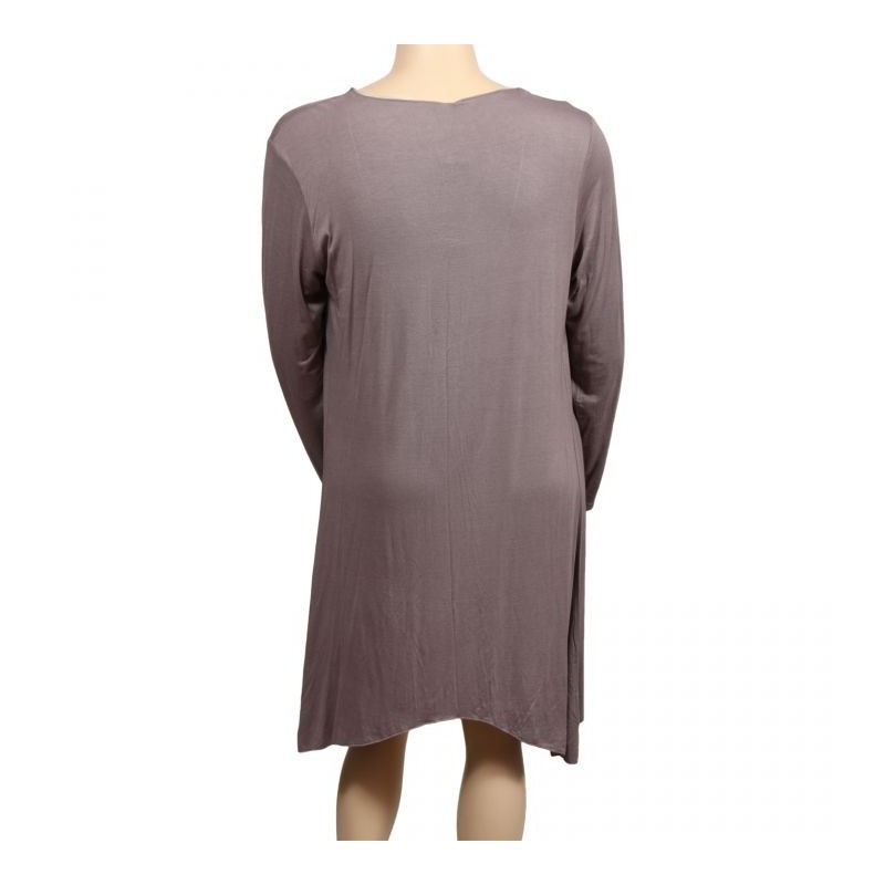 gilet grande taille - long gilet pans asymétriques taupe (dos)