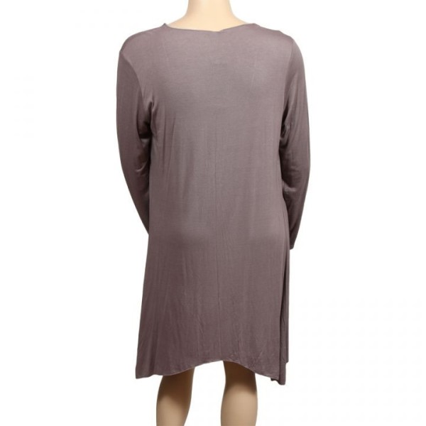 gilet grande taille - long gilet pans asymétriques taupe (dos)