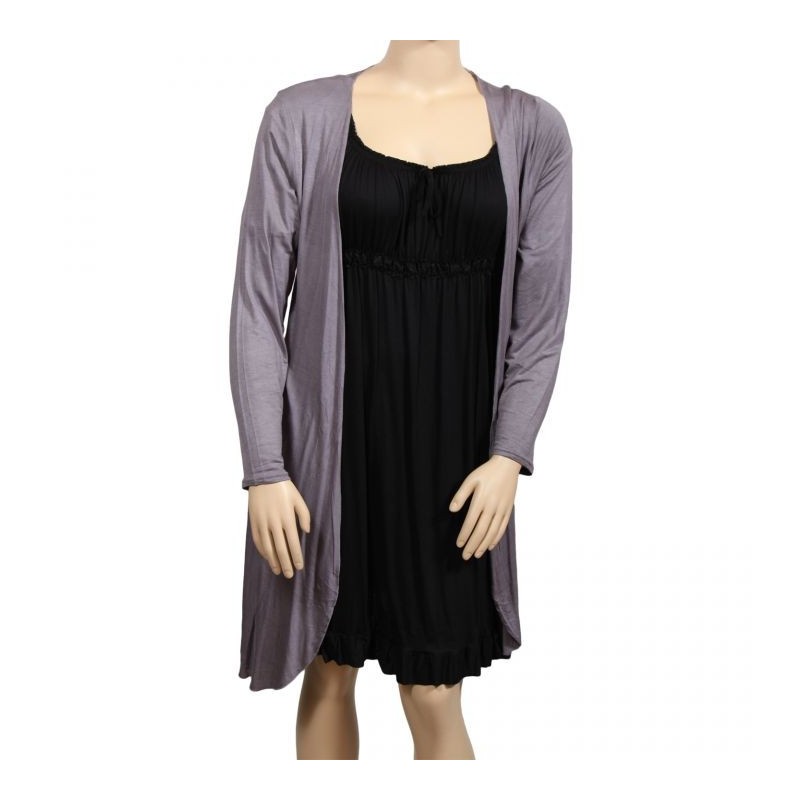 gilet grande taille - long gilet pans asymétriques gris clair (face)