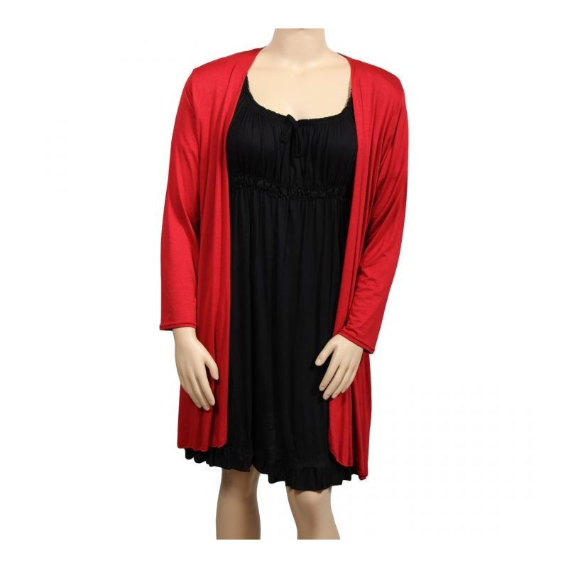 gilet grande taille - long gilet pans asymétriques rouge (face)