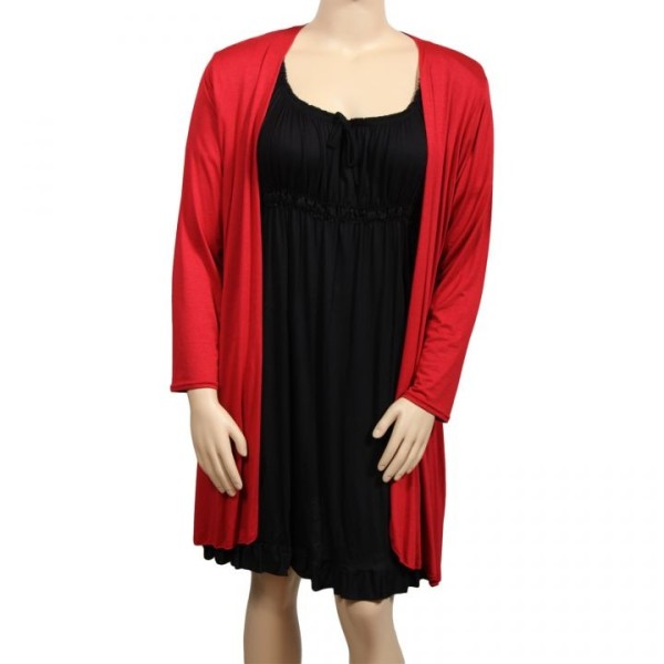 gilet grande taille - long gilet pans asymétriques rouge (face)