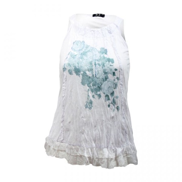 top volanté motif fleuri H3 grande taille coloris blanc (face)