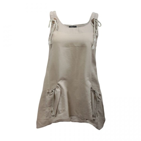 tunique asymétrique gros boutons coloris beige grande taille H3 (face)