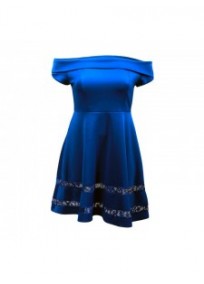 robe grande taille - robe de cocktail style bardot "studio" Lili London coloris bleu (face)