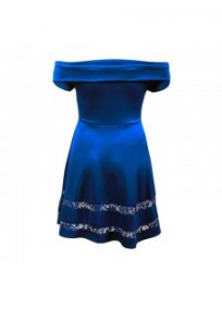 robe grande taille - robe de cocktail style bardot "studio" Lili London coloris bleu (dos)