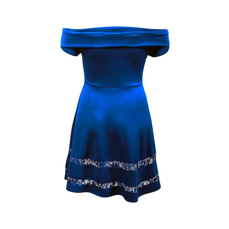 robe grande taille - robe de cocktail style bardot "studio" Lili London coloris bleu (dos)