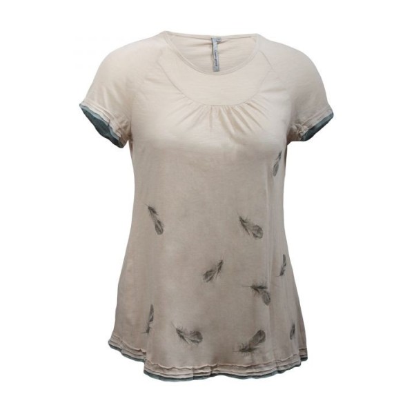 t-shirt grande taille - tshirt "plume" coloris marron clair Claude Gérard (face)