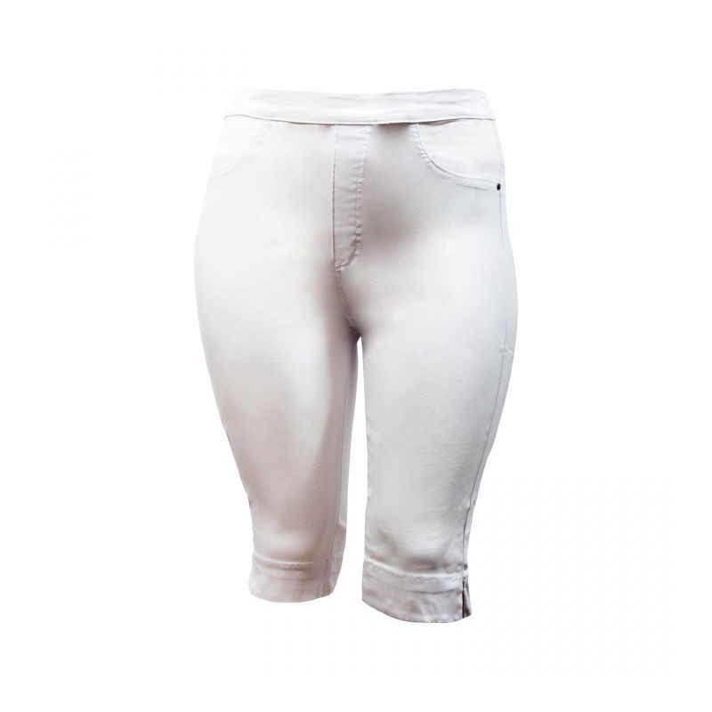 pantalon femme grande taille - pantacourt taille élastique uni blanc nana belle (face)