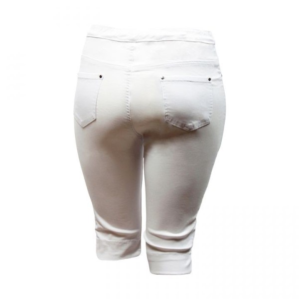 pantalon femme grande taille - pantacourt taille élastique uni blanc nana belle (dos)