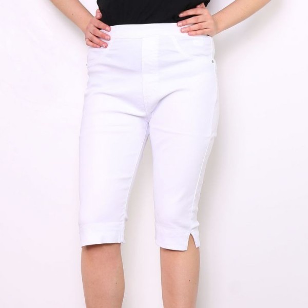 pantalon femme grande taille - pantacourt taille élastique uni blanc nana belle (porté)