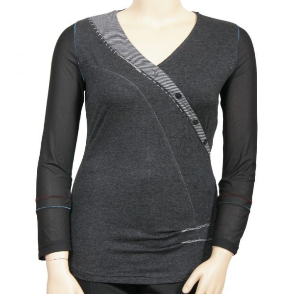pull gris brodé L33 grande taille (face)