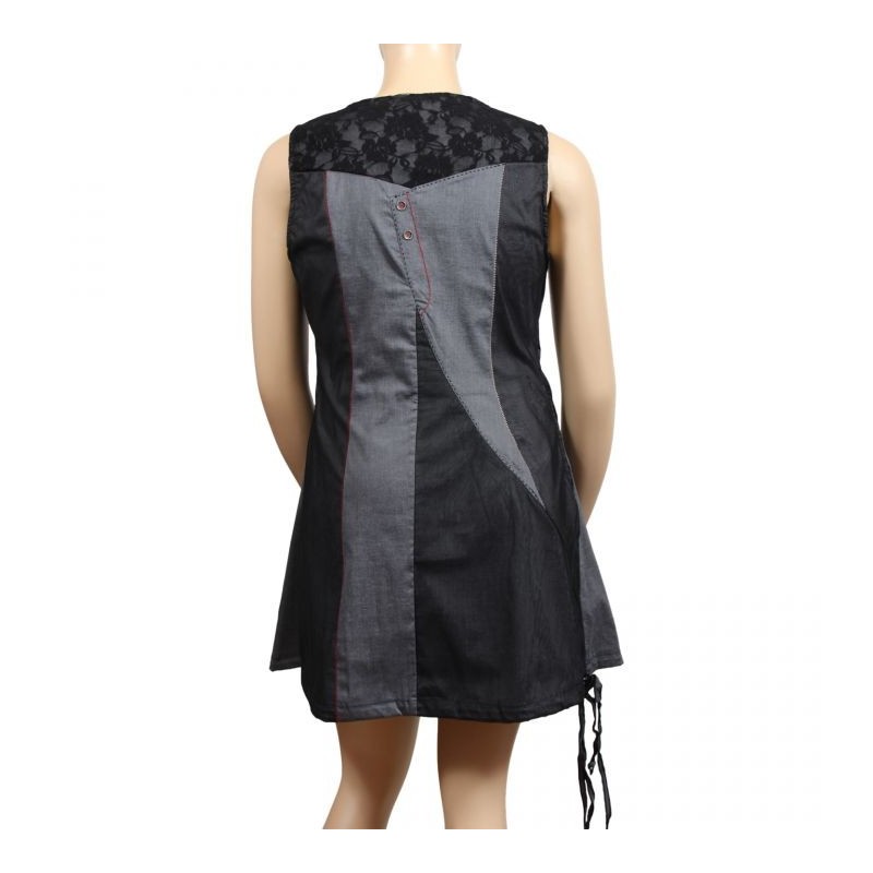 Robe tunique grande talle - robe tunique esprit gilet gris L33 (dos)