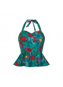 Top grande taille - Dos nu peplum vert "Lettie" de la marque Lindy Bop (face)