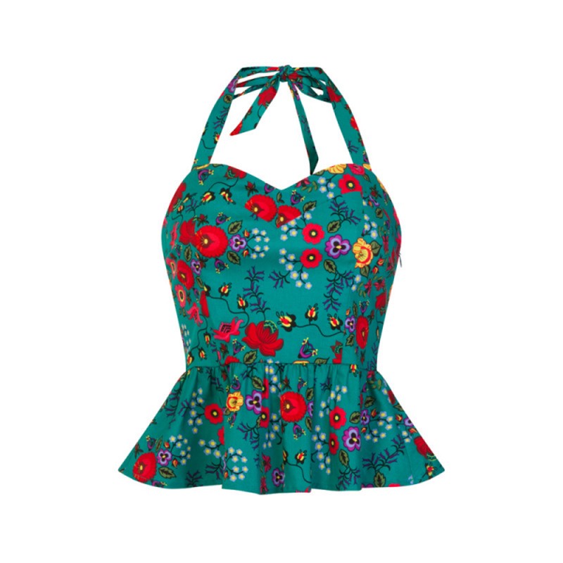 Top grande taille - Dos nu peplum vert "Lettie" de la marque Lindy Bop (face)